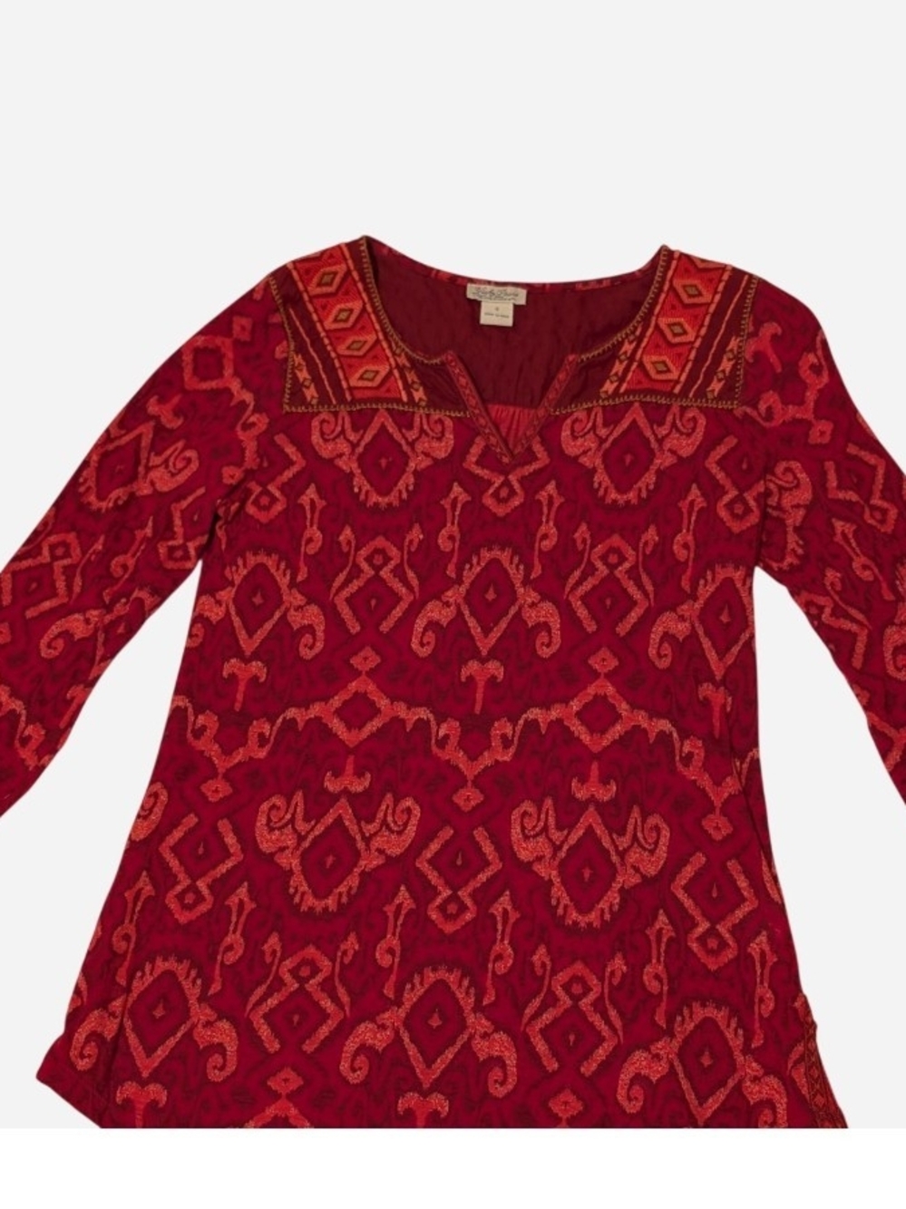 Pre-owned Lucky Brand Red and Orange Patterned Blouse